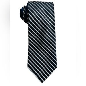 Tommy Hilfiger 100% Silk Black and Light Blue Striped Tie Office Business Casual
